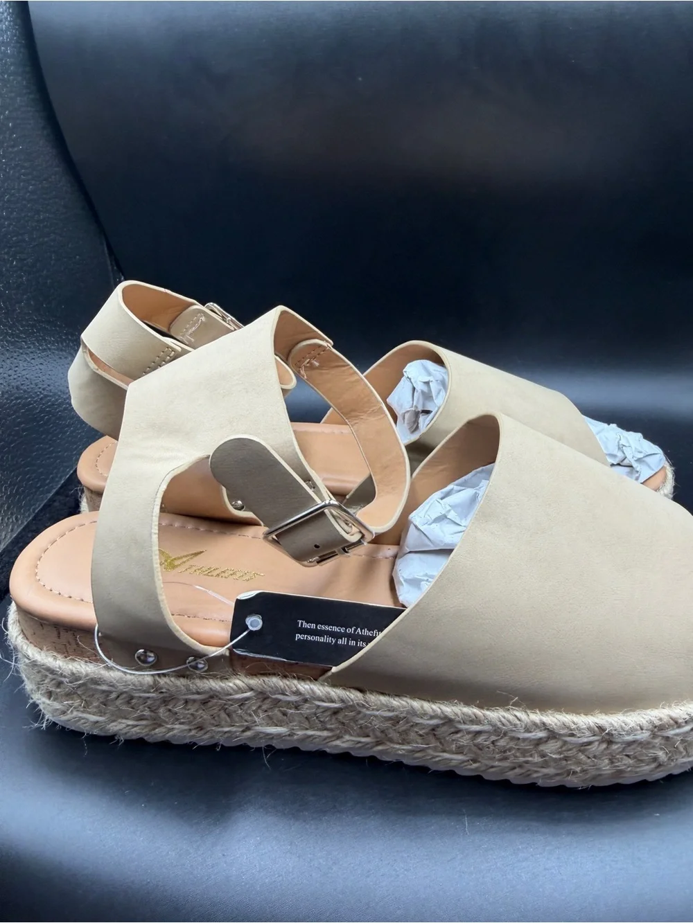 Beige Espadrille Platform Sandals with Ankle Buckle